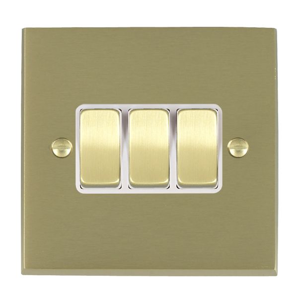 Cheriton Victorian Satin Brass 3 gang 10AX 2 Way Rocker Satin Brass/White