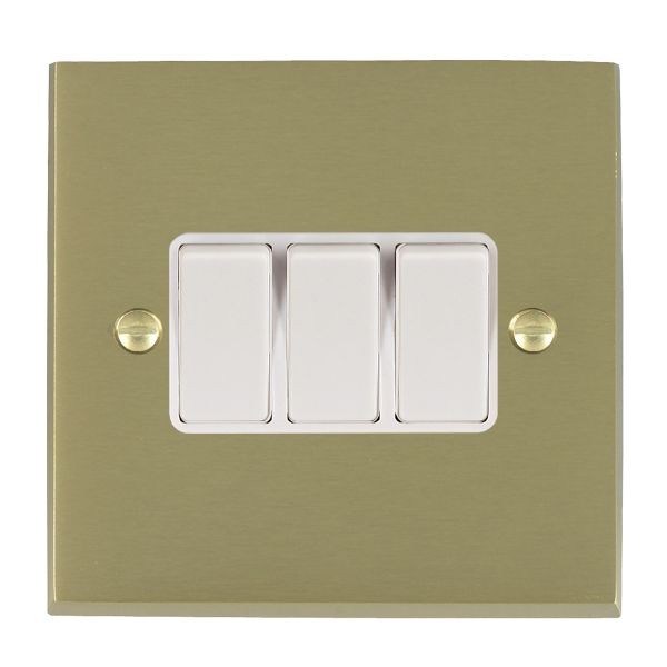 Cheriton Victorian Satin Brass 3 gang 10AX 2 Way Rocker White/White