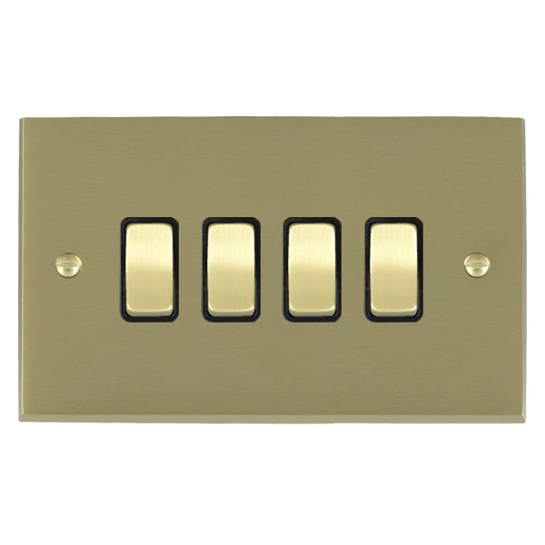 Cheriton Victorian Satin Brass 4 gang 10AX 2 Way Rocker Satin Brass/Black