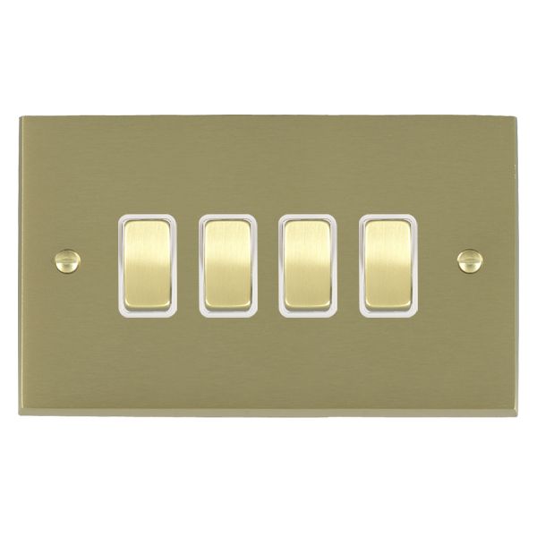 Cheriton Victorian Satin Brass 4 gang 10AX 2 Way Rocker Satin Brass/White