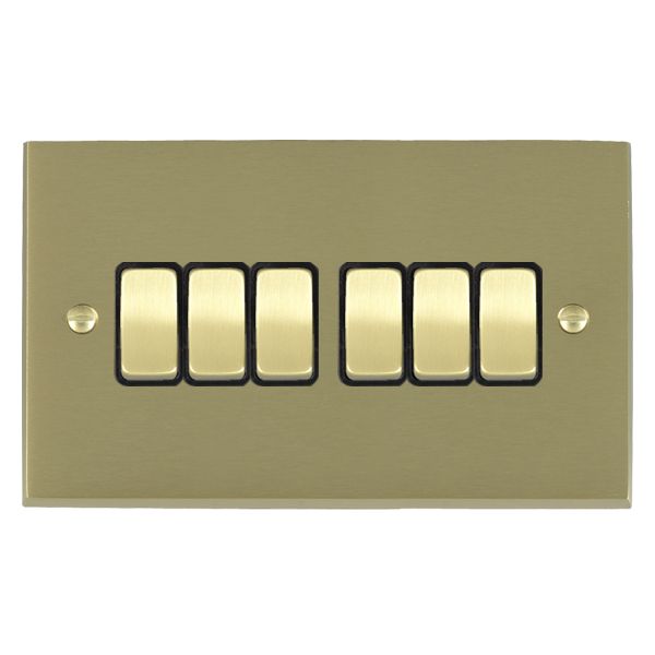Cheriton Victorian Satin Brass 6 gang 10AX 2 Way Rocker Satin Brass/Black