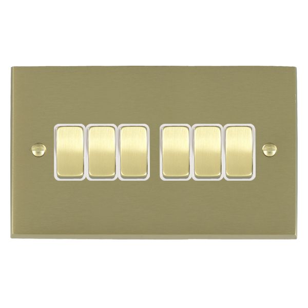 Cheriton Victorian Satin Brass 6 gang 10AX 2 Way Rocker Satin Brass/White