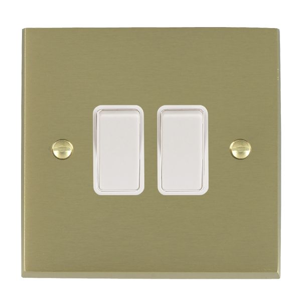 Cheriton Victorian Satin Brass 2 gang 10AX Intermediate Rocker White/White