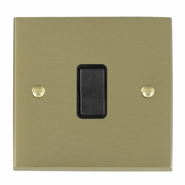 Cheriton Victorian Satin Brass 1 gang 10AX Push To Make Retractive Rocker Black/Black