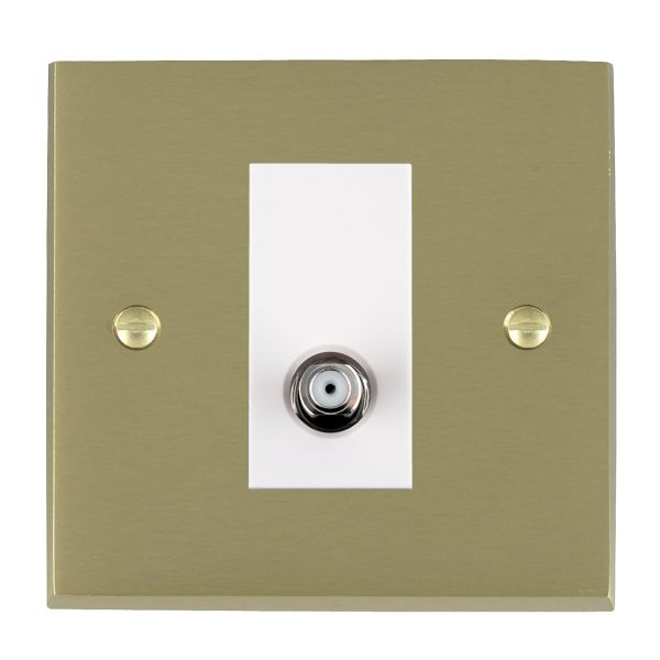 Cheriton Victorian Satin Brass 1 gang Isolated Satellite White