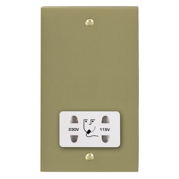 Cheriton Victorian Satin Brass Shaver Dual Voltage Unswitched Socket (Vertically Mounted) White