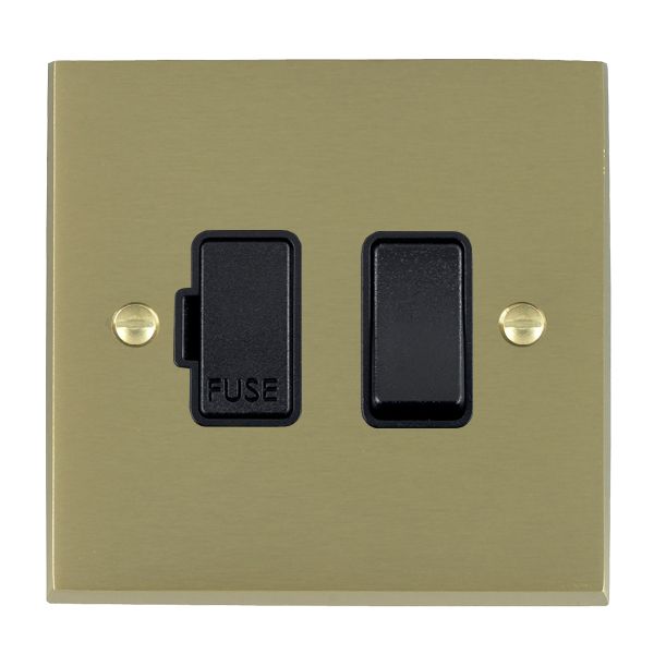 Cheriton Victorian Satin Brass 1 gang 13A Double Pole Fused Spur Black/Black