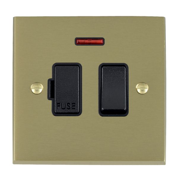 Cheriton Victorian Satin Brass 1 gang 13A Double Pole Fused Spur and Neon Black/Black
