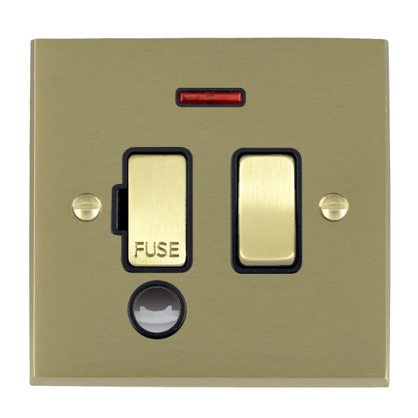 Cheriton Victorian Satin Brass 1 gang 13A Double Pole Fused Spur and Neon and Cable Outlet Satin Brass/Black