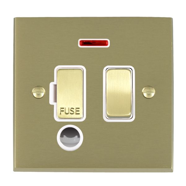 Cheriton Victorian Satin Brass 1 gang 13A Double Pole Fused Spur and Neon and Cable Outlet Satin Brass/White
