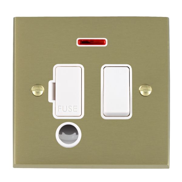 Cheriton Victorian Satin Brass 1 gang 13A Double Pole Fused Spur and Neon and Cable Outlet White/White