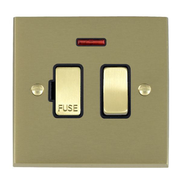 Cheriton Victorian Satin Brass 1 gang 13A Double Pole Fused Spur and Neon Satin Brass/Black