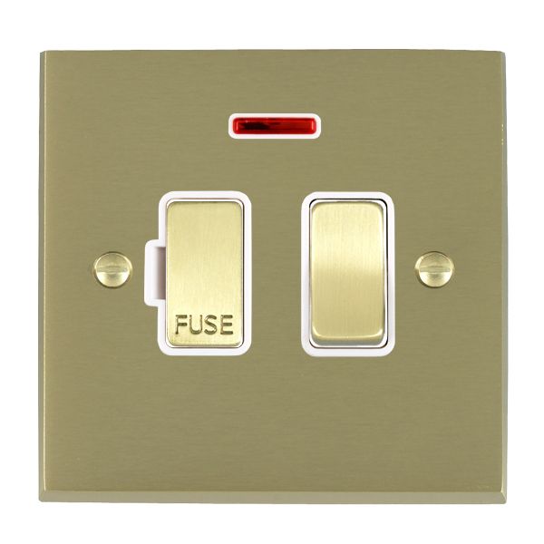 Cheriton Victorian Satin Brass 1 gang 13A Double Pole Fused Spur and Neon Satin Brass/White