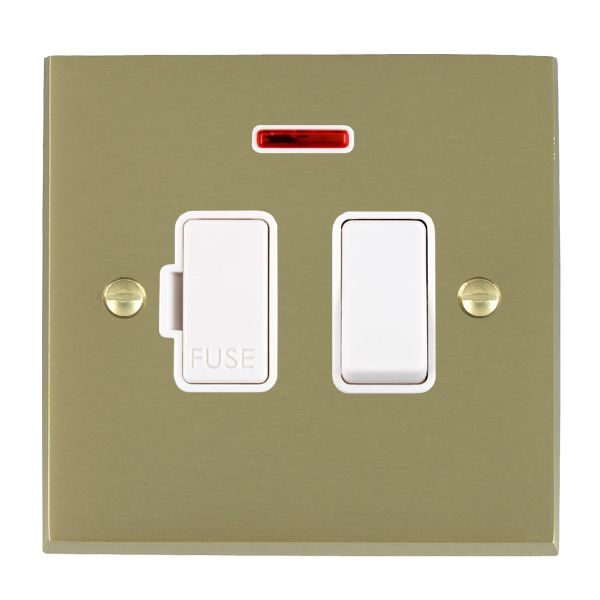 Cheriton Victorian Satin Brass 1 gang 13A Double Pole Fused Spur and Neon White/White