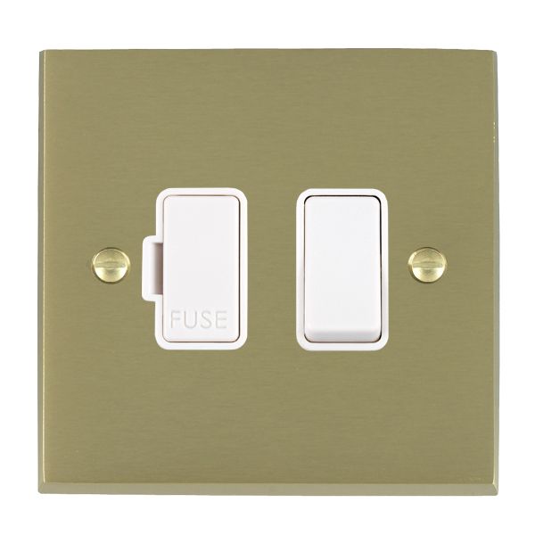 Cheriton Victorian Satin Brass 1 gang 13A Double Pole Fused Spur White/White