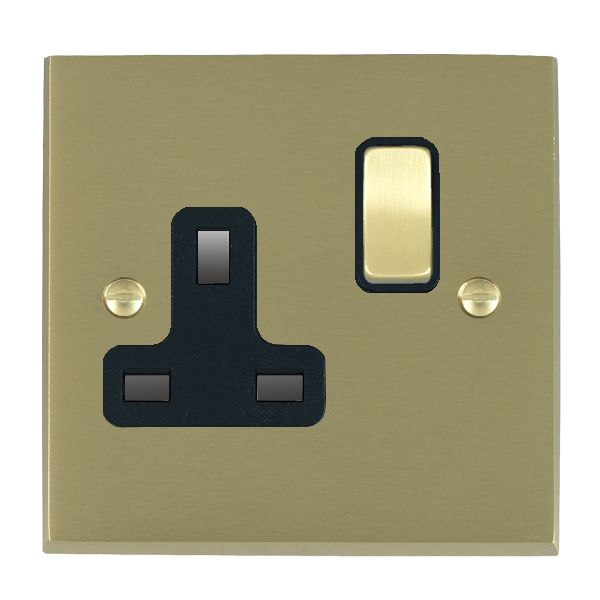 Cheriton Victorian Satin Brass 1 gang 13A Double Pole Switched Socket Satin Brass/Black