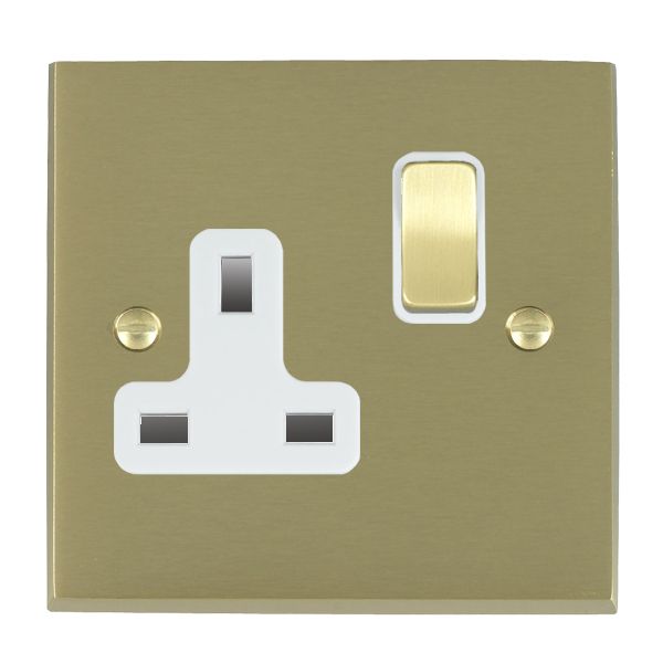Cheriton Victorian Satin Brass 1 gang 13A Double Pole Switched Socket Satin Brass/White