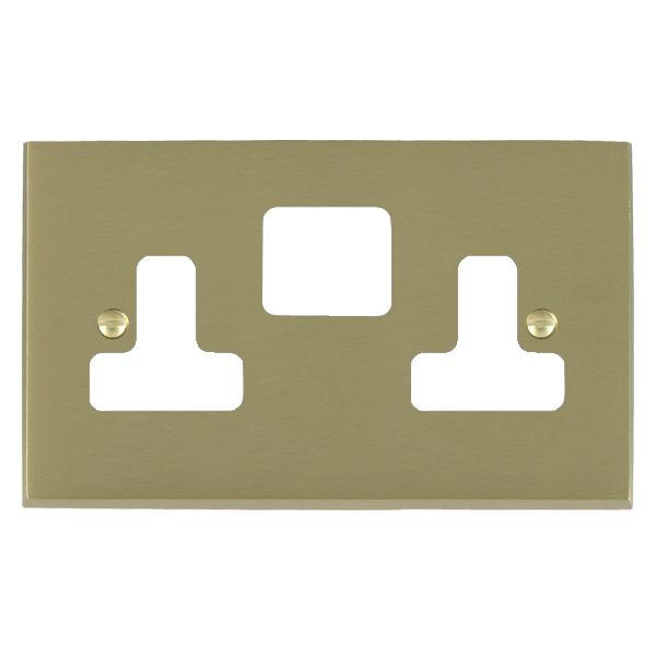 Cheriton Victorian Grid-IT Satin Brass 2 gang 13A Switched Socket Grid Fix Aperture Plate