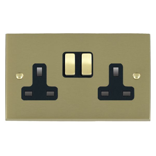 Cheriton Victorian Satin Brass 2 gang 13A Double Pole Switched Socket Satin Brass/Black