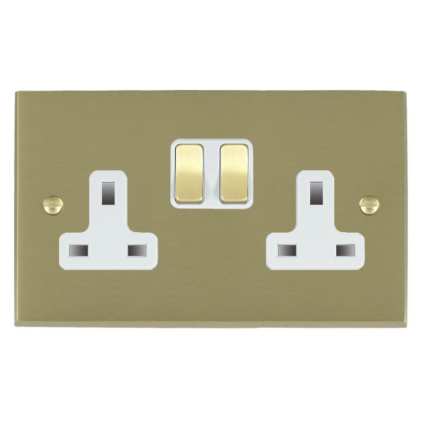 Cheriton Victorian Satin Brass 2 gang 13A Double Pole Switched Socket Satin Brass/White