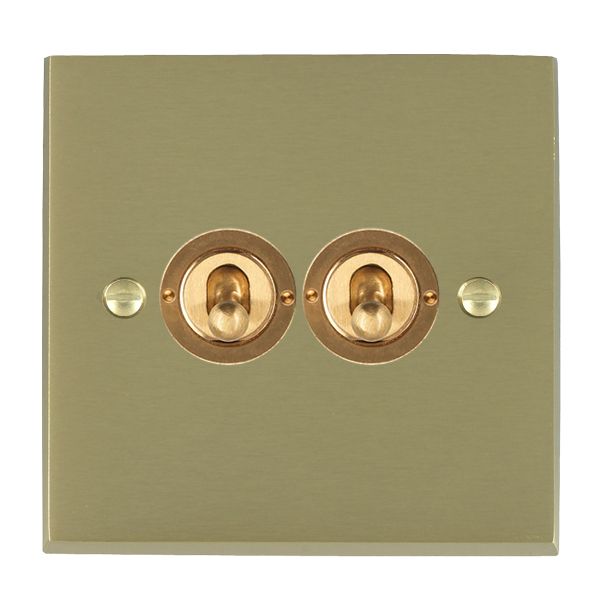 Cheriton Victorian Satin Brass 2 gang 20AX 2 Way Toggle Satin Brass