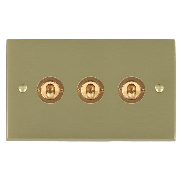 Cheriton Victorian Satin Brass 3 gang 20AX 2 Way Toggle Satin Brass