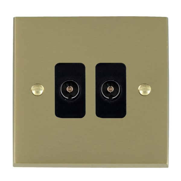 Cheriton Victorian Satin Brass 2 gang Non-Isolated Television 2in/2out Black