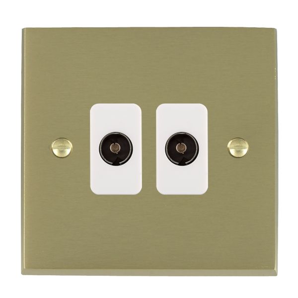 Cheriton Victorian Satin Brass 2 gang Non-Isolated Television 2in/2out White