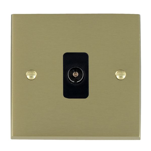 Cheriton Victorian Satin Brass 1 gang Isolated TV 1in/1out Black
