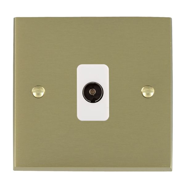 Cheriton Victorian Satin Brass 1 gang Isolated TV 1in/1out White