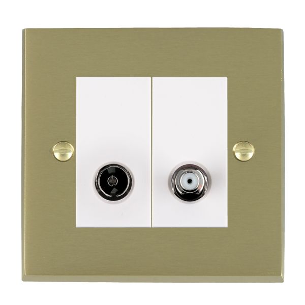 Cheriton Victorian Satin Brass 2 gang Non-Isolated TV+Satellite 2in/2out White
