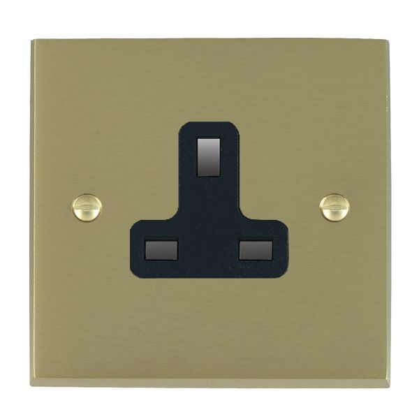 Cheriton Victorian Satin Brass 1 gang 13A Unswitched Socket Black
