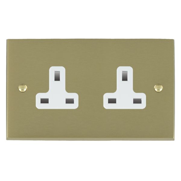 Cheriton Victorian Satin Brass 2 gang 13A Unswitched Socket White