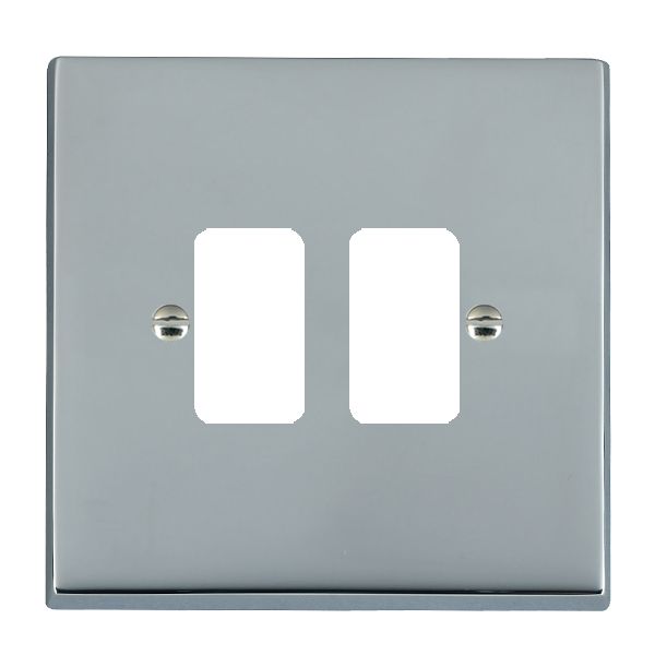 Cheriton Victorian Grid-IT Bright Chrome 2 gang Grid Fix Aperture Plate with Grid