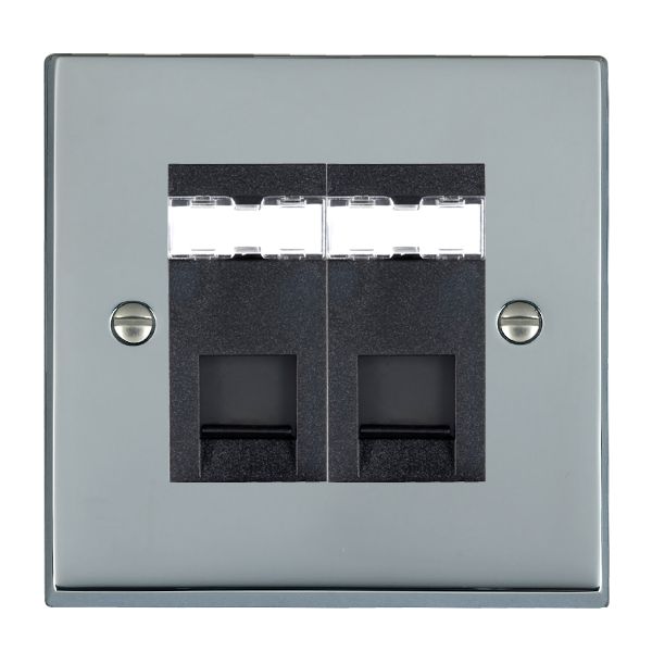 Cheriton Victorian Bright Chrome 2 gang RJ45 CAT 5E Outlet – Unshielded Black