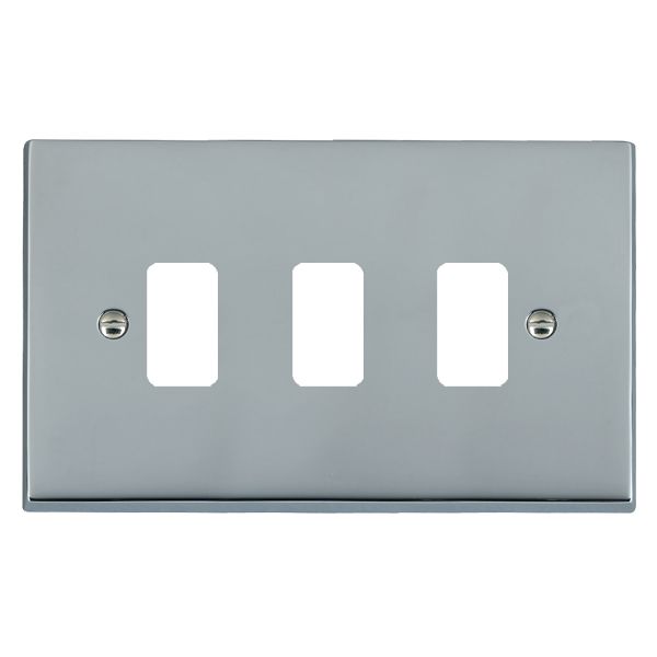 Cheriton Victorian Grid-IT Bright Chrome 3 gang Grid Fix Aperture Plate with Grid