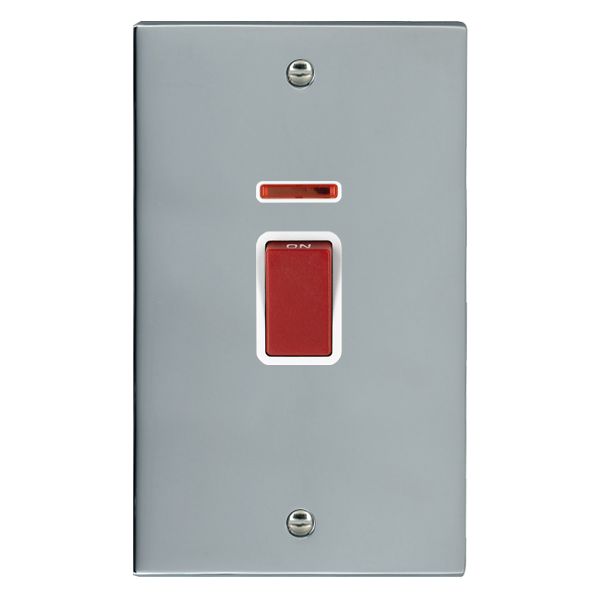 Cheriton Victorian Bright Chrome 1 gang 45A Double Pole Rocker and Neon (Vertically Mounted) Red/White