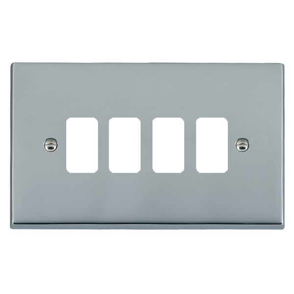 Cheriton Victorian Grid-IT Bright Chrome 4 gang Grid Fix Aperture Plate with Grid
