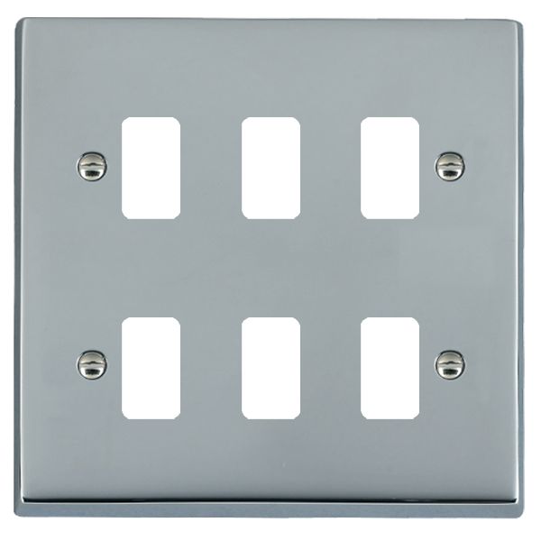 Cheriton Victorian Grid-IT Bright Chrome 6 gang Grid Fix Aperture Plate with Grid