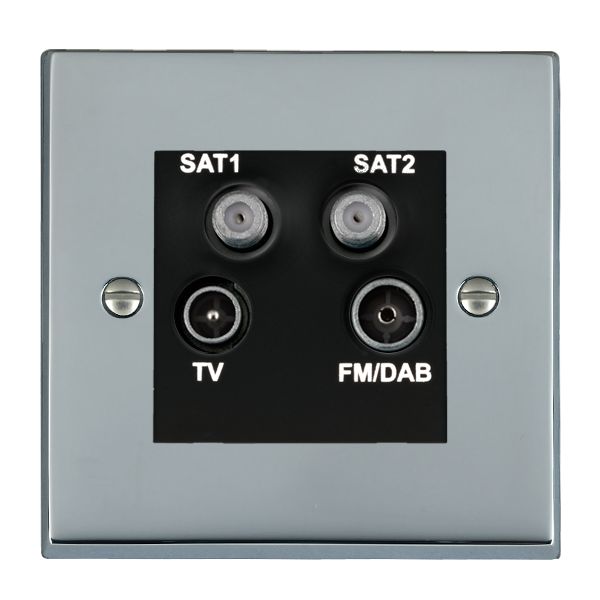 Cheriton Victorian Bright Chrome Non-Isolated TV+FM+SAT1+SAT2 Quadplexer 2in/4out (DAB Compatible) Black