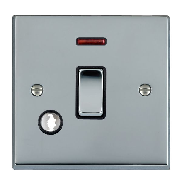Cheriton Victorian Bright Chrome 1 gang 20AX Double Pole Rocker and Neon and Cable Outlet Bright Chrome/Black