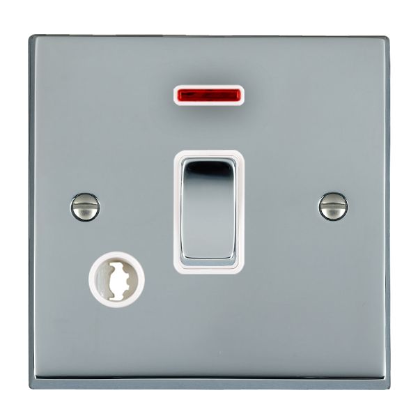 Cheriton Victorian Bright Chrome 1 gang 20AX Double Pole Rocker and Neon and Cable Outlet Bright Chrome/White