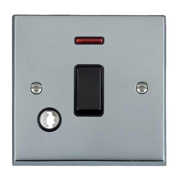 Cheriton Victorian Bright Chrome 1 gang 20AX Double Pole Rocker and Neon and Cable Outlet Black/Black