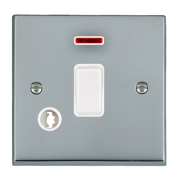 Cheriton Victorian Bright Chrome 1 gang 20AX Double Pole Rocker and Neon and Cable Outlet White/White