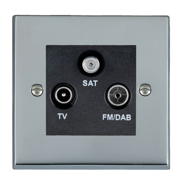 Cheriton Victorian Bright Chrome Non-Isolated TV+FM+SAT Triplexer 1in/3out (DAB Compatible) Black