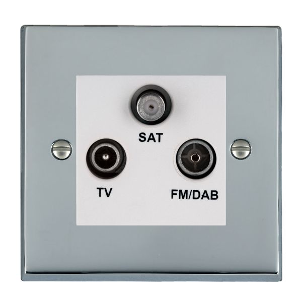 Cheriton Victorian Bright Chrome Non-Isolated TV+FM+SAT Triplexer 1in/3out (DAB Compatible) White