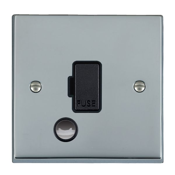 Cheriton Victorian Bright Chrome 1 gang 13A Fuse and Cable Outlet Black/Black