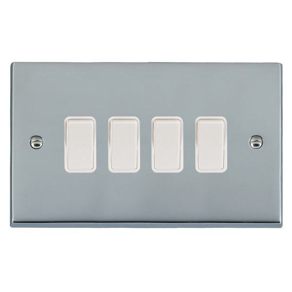 Cheriton Victorian Bright Chrome 4 gang 10AX 2 Way Rocker White/White