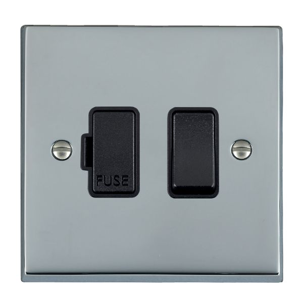 Cheriton Victorian Bright Chrome 1 gang 13A Double Pole Fused Spur Black/Black