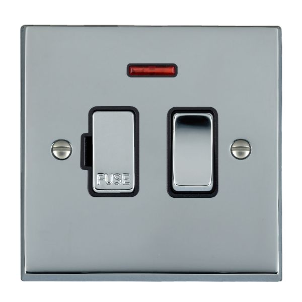 Cheriton Victorian Bright Chrome 1 gang 13A Double Pole Fused Spur and Neon Bright Chrome/Black